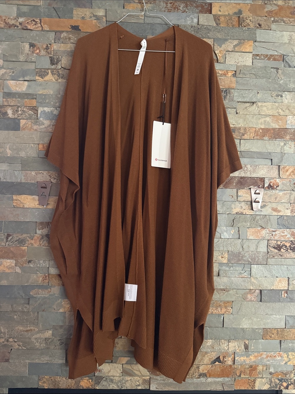 Lululemon Brown Merino Wool Short Sleeve Wrap- Open Front Knit Cardigan